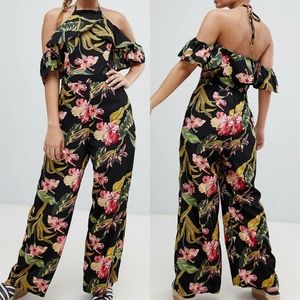 Halter Neck Wide leg tropical print Jumpsuit